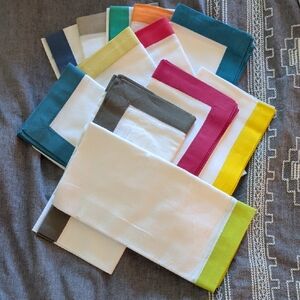 CRATE&BARREL Color-Block Cotton Napkins - Multi Color Trim (Set Of 12)
